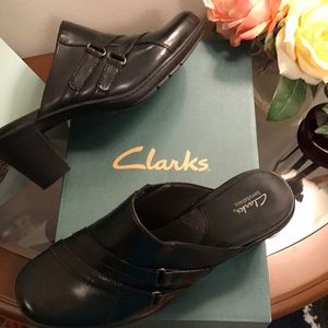 Clarks Black leather mules size 9 never worn
